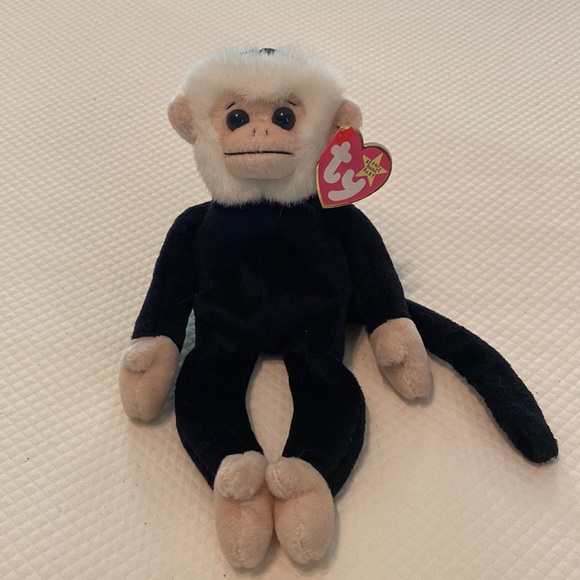 Ty Beanie Baby Black White Mooch Monkey Chimpanzee with Tag Collectible Toy - Picture 1 of 9
